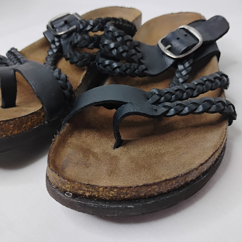 Women's 7.5 White Mountain Hayleigh Strappy Black Braided Leather Buckle Sandals - Picture 5 of 15